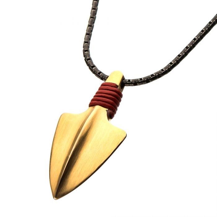 Stainless Steel Gold and Antique Arrow Head Pendant with Chain