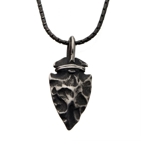 Gun Metal with Antiqued Finish Hammered Arrowhead Pendant with Chain