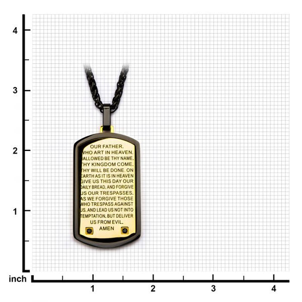 Two Tone w/ Lord's Prayer & CNC Black CZ Gem Dog Tag Pendant with Chain