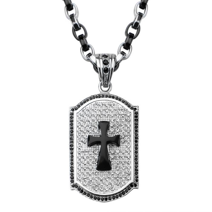 Black Onyx Skull/Cross Inlay Dog Tag Pendant with Stainless Steel Finish
2 tone chain