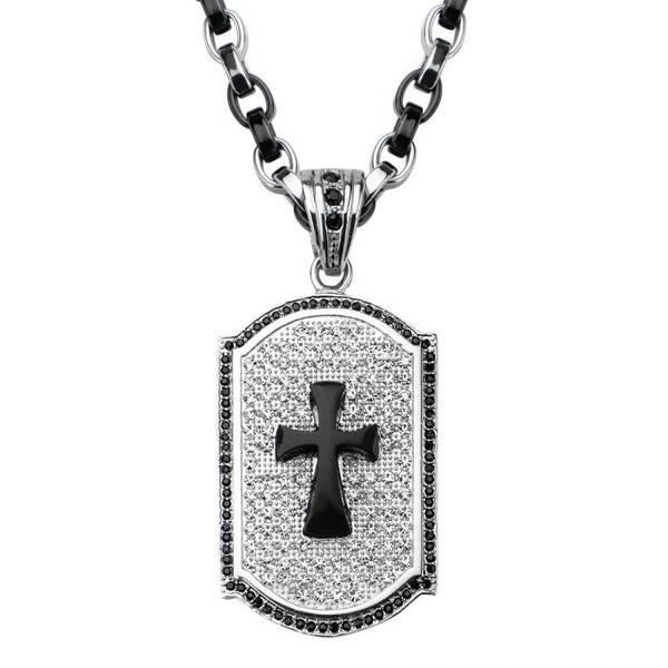 Black Onyx Skull/Cross Inlay Dog Tag Pendant with Stainless Steel Finish
2 tone chain