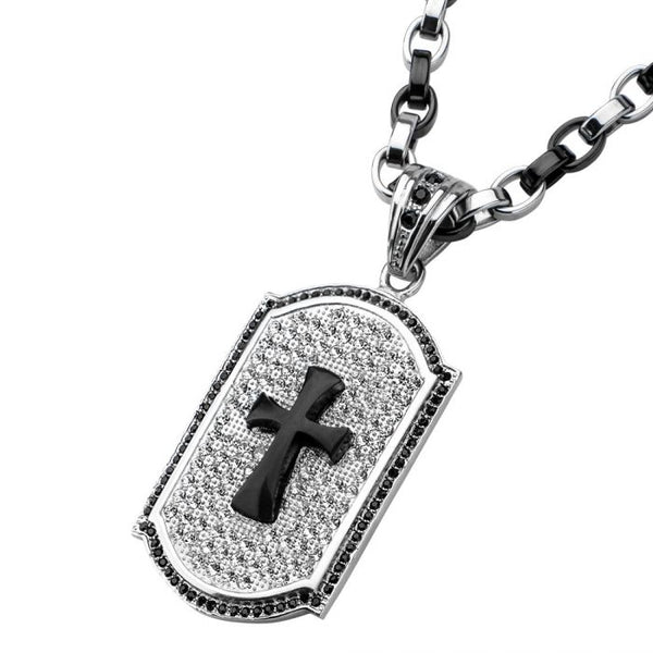 Black Onyx Skull/Cross Inlay Dog Tag Pendant with Stainless Steel Finish
2 tone chain