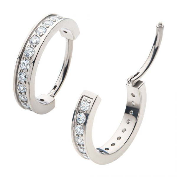 Titanium with Prong Set Clear AAA CZ 2.5mm Thick Huggie Earrings