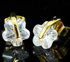 1.5 Carat Flower Cut CZ Cubic Zirconia Gold Plated Earrings ZE703
